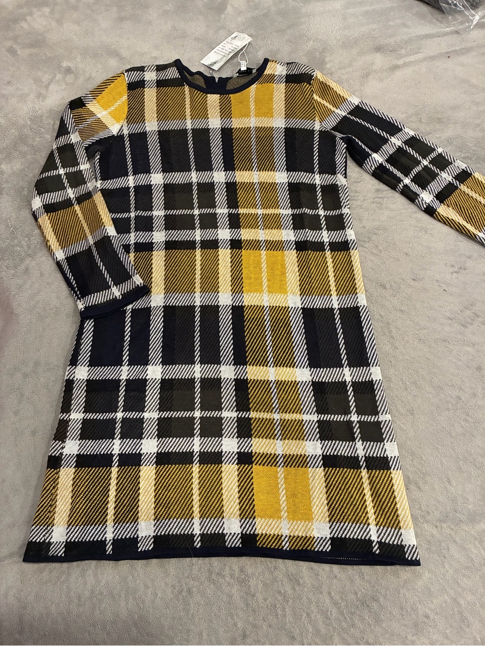 Yellow Black Plaid Long-Sleeve sweater Dress